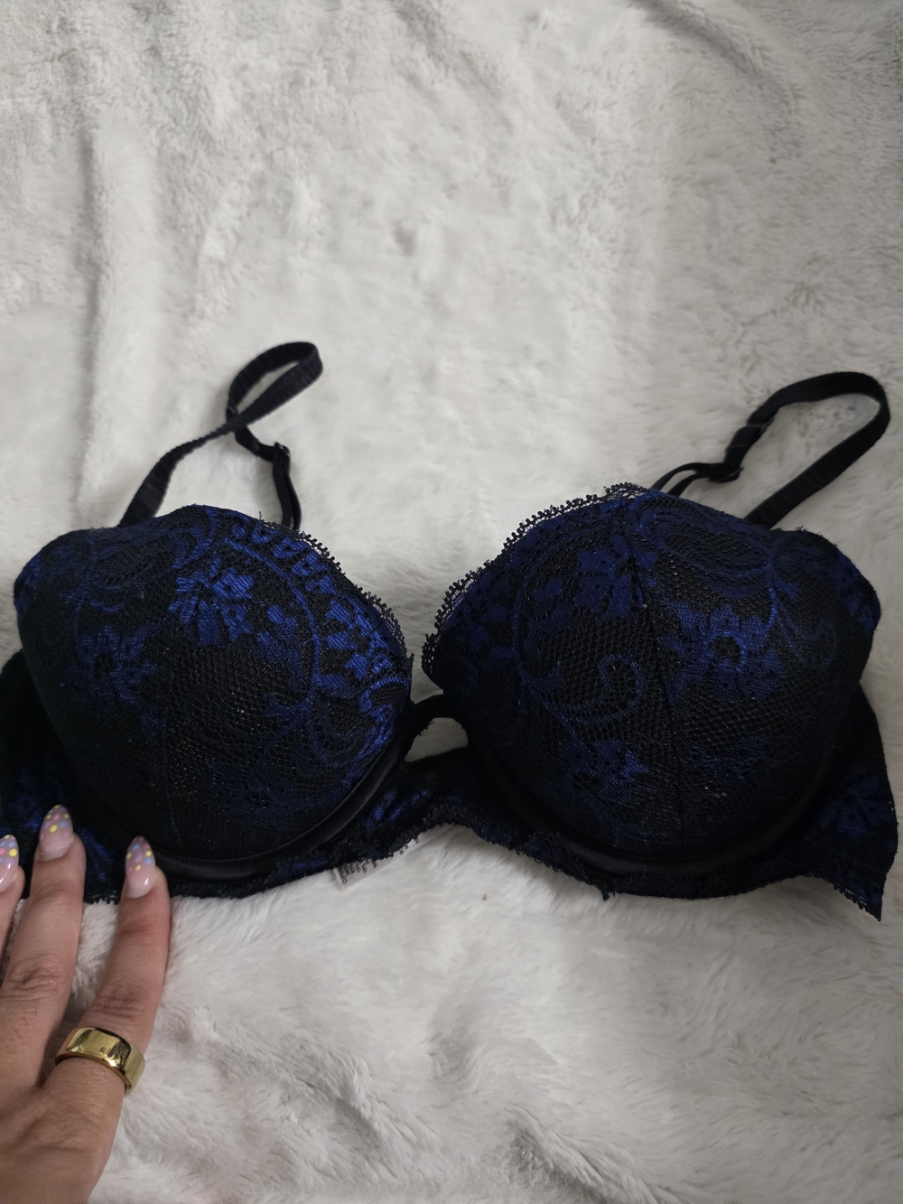 La Senza Lace Overlay Push-Up Bra - Black & Deep Blue